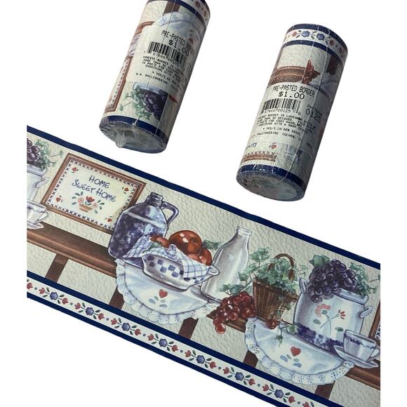 Vintage Home Sweet Home Country Dishes Kitchen Wallpaper Border  LAST 3 ROLLS - Picture 1 of 3